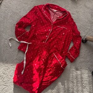 Victorias Secret Red Pajama Set with White Dots